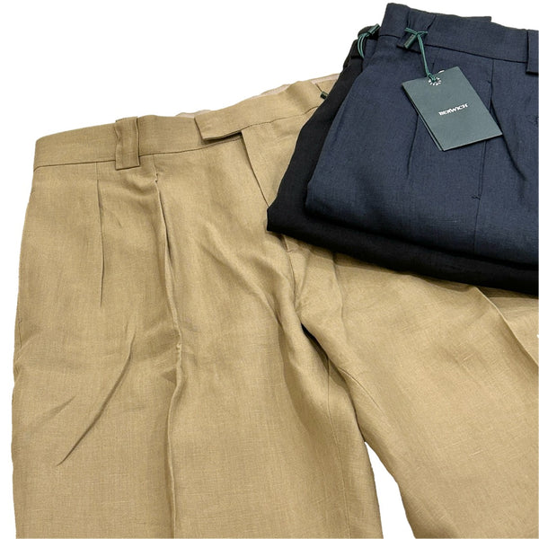Berwich "Lucano" 2 pleated front Linen Trousers Made in Italy
