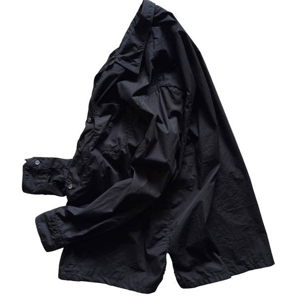 Salvatore Piccolo "Black Poplin Open Collar Shirt" made in Italy