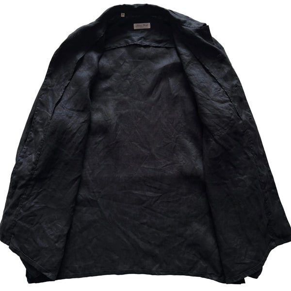 Salvatore Piccolo "Black Linen Open Collar Shirt" made in Italy