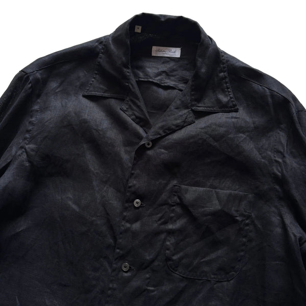 Salvatore Piccolo "Black Linen Open Collar Shirt" made in Italy
