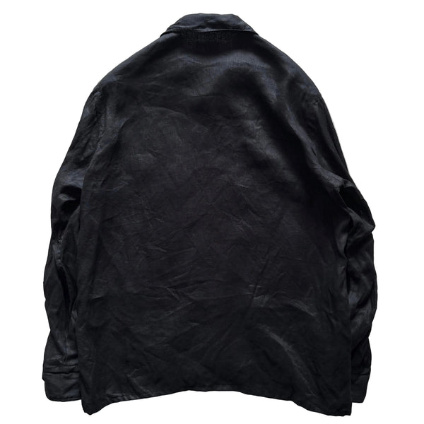 Salvatore Piccolo "Black Linen Open Collar Shirt" made in Italy