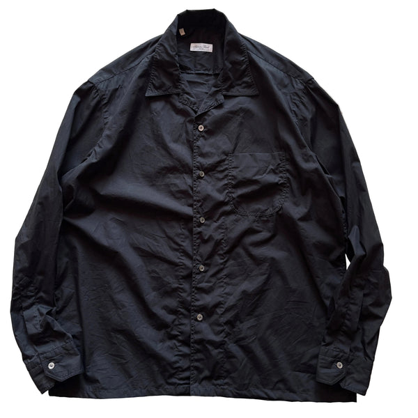 Salvatore Piccolo "Black Poplin Open Collar Shirt" made in Italy