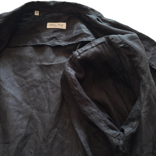 Salvatore Piccolo "Black Linen Open Collar Shirt" made in Italy