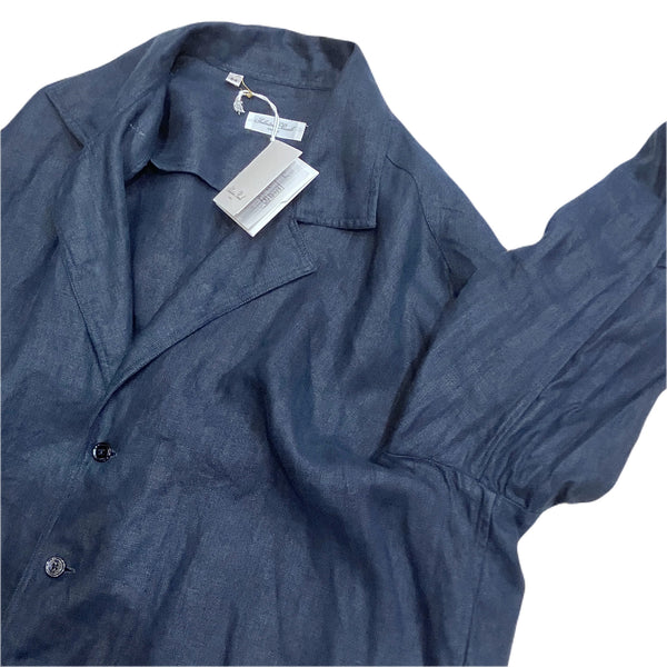 Salvator Piccolo Navy Linen "Shirt Jacket" made in italy