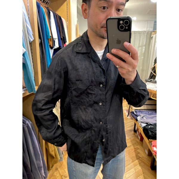 Salvatore Piccolo "Black Linen Open Collar Shirt" made in Italy