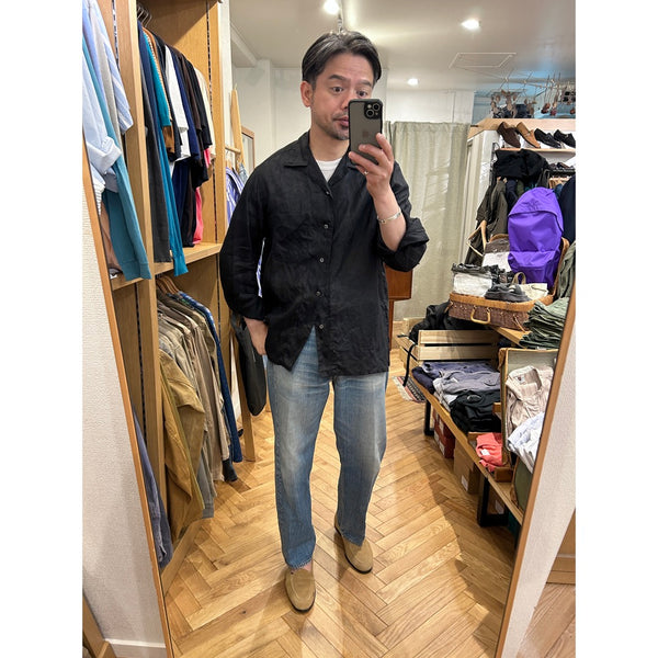 Salvatore Piccolo "Black Linen Open Collar Shirt" made in Italy