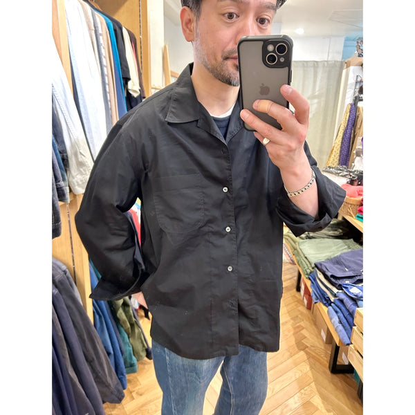 Salvatore Piccolo "Black Poplin Open Collar Shirt" made in Italy