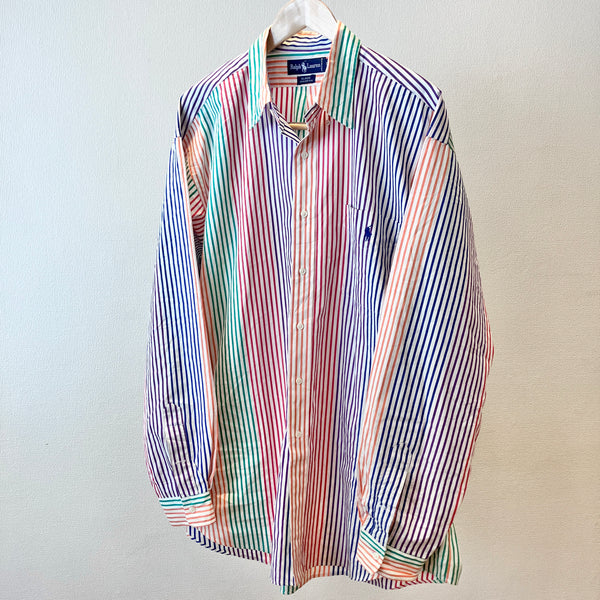 90's old Ralph Lauren "BLAIRE" Multi Color Stripe Button Down Polo Collar Shirt