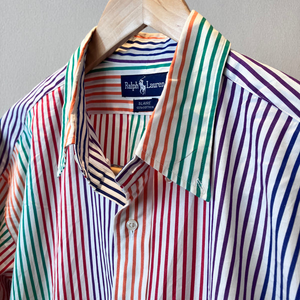 90's old Ralph Lauren "BLAIRE" Multi Color Stripe Button Down Polo Collar Shirt