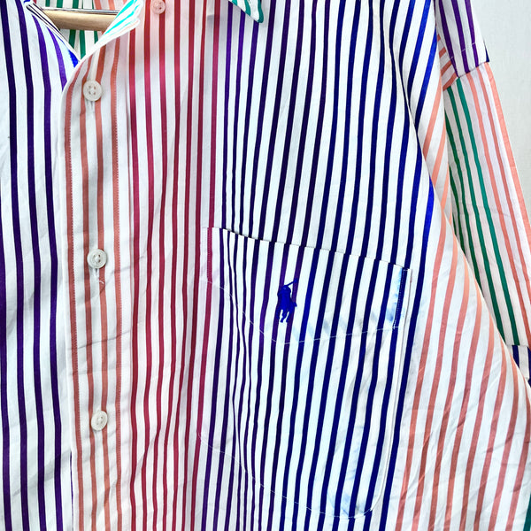 90's old Ralph Lauren "BLAIRE" Multi Color Stripe Button Down Polo Collar Shirt