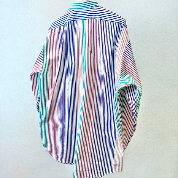 90's old Ralph Lauren "BLAIRE" Multi Color Stripe Button Down Polo Collar Shirt