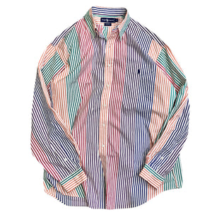 90's old Ralph Lauren "BLAIRE" Multi Color Stripe Button Down Polo Collar Shirt