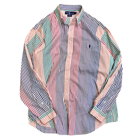 90's old Ralph Lauren "BLAIRE" Multi Color Stripe Button Down Polo Collar Shirt