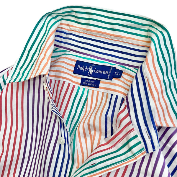 90's old Ralph Lauren "BLAIRE" Multi Color Stripe Button Down Polo Collar Shirt