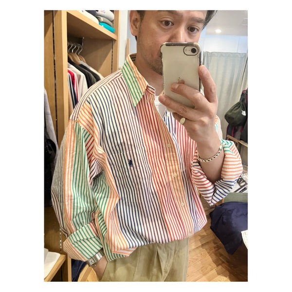 90's old Ralph Lauren "BLAIRE" Multi Color Stripe Button Down Polo Collar Shirt