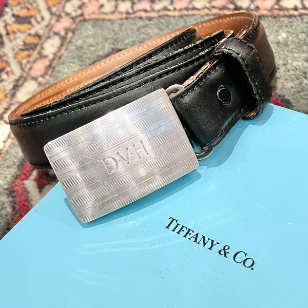 Tiffany & Co. 925 Engine Turn Slide Buckle Belt / "DVH" engraved