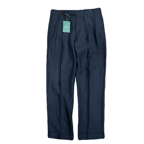 Berwich "Ardbeg" 100% Navy Linen Trousers Made in Italy