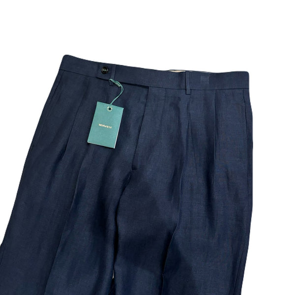 Berwich "Ardbeg" 100% Navy Linen Trousers Made in Italy