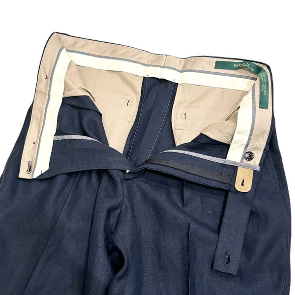 Berwich "Ardbeg" 100% Navy Linen Trousers Made in Italy