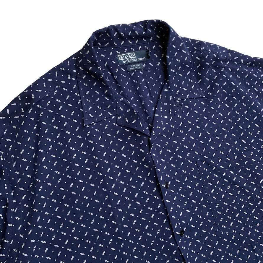 M ブラウン 総柄 ralph lauren clayton 半袖シャツ Old Ralph Lauren 