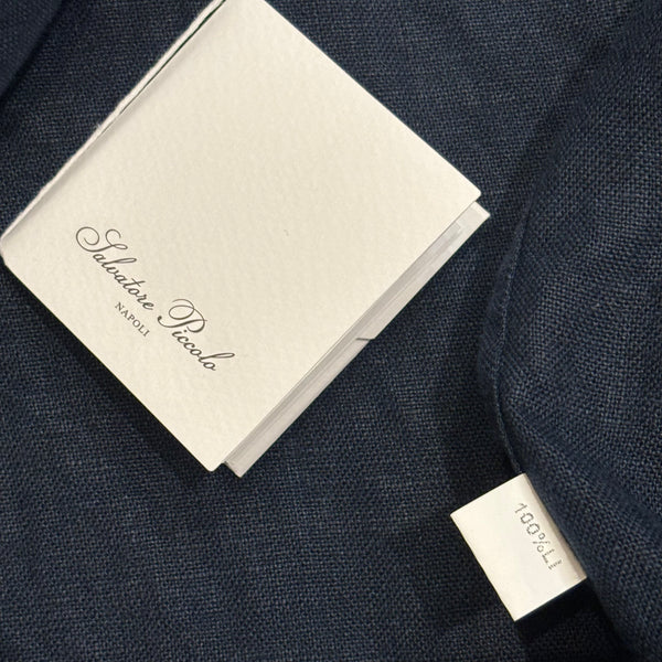 Salvator Piccolo Navy Linen "Shirt Jacket" made in italy