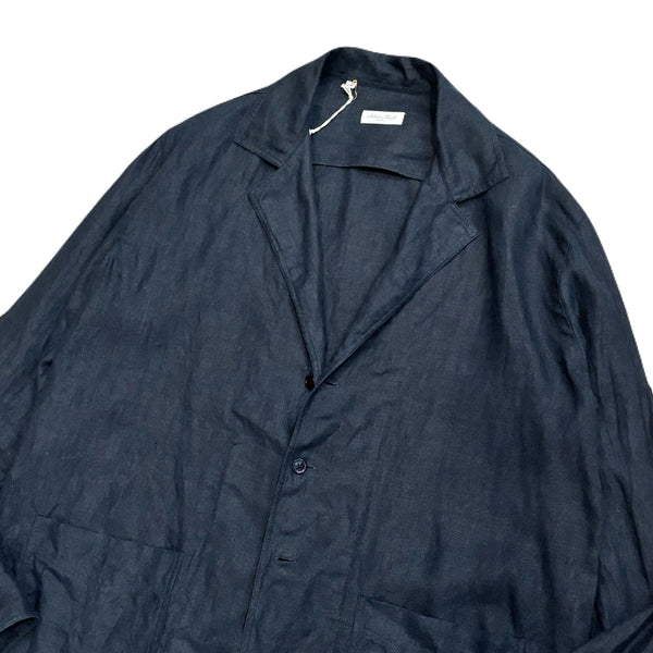 Salvator Piccolo Navy Linen "Shirt Jacket" made in italy