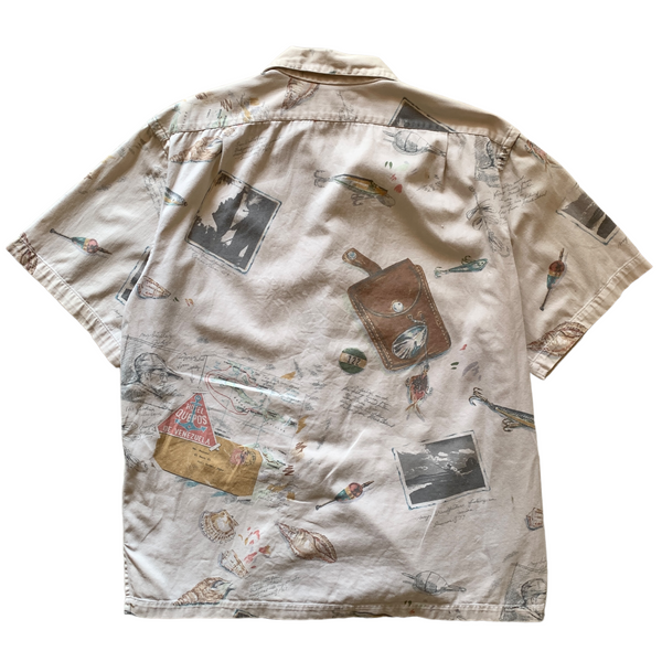 Old Ralph Lauren Made in USA "Fishing Print" Open Collar Shirt