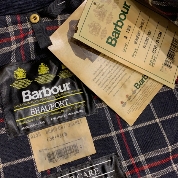 90's Dead Stock 3 Crest Vintage Barbour "Beaufort" Navy (Size : 36)
