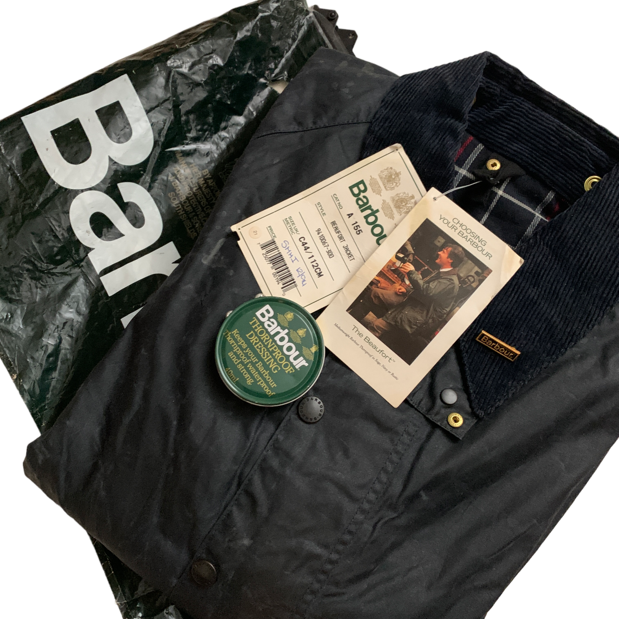 90's Dead Stock 3 Crest Vintage Barbour "Beaufort" Navy (Size : 44)